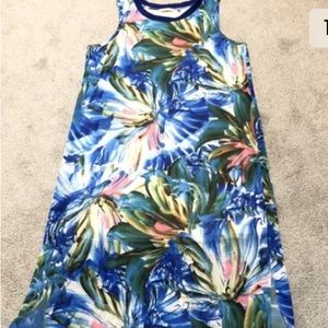 🌴 Soft Surroundings Tropical Hawaiian Floral Sleeveless Midi Dress Petite Large